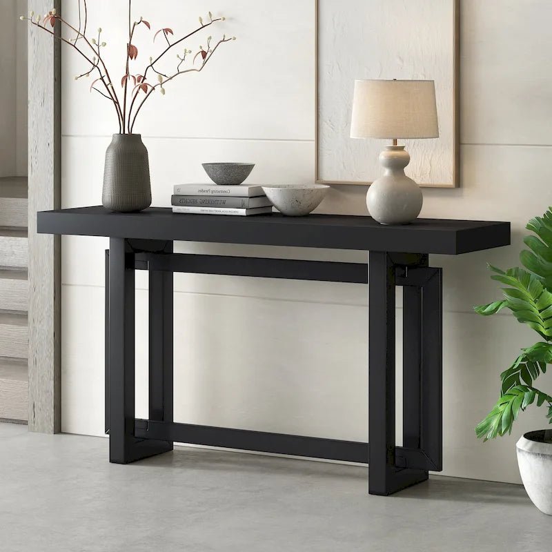 Minimalist Extra Long Entryway Table with Wood Top
