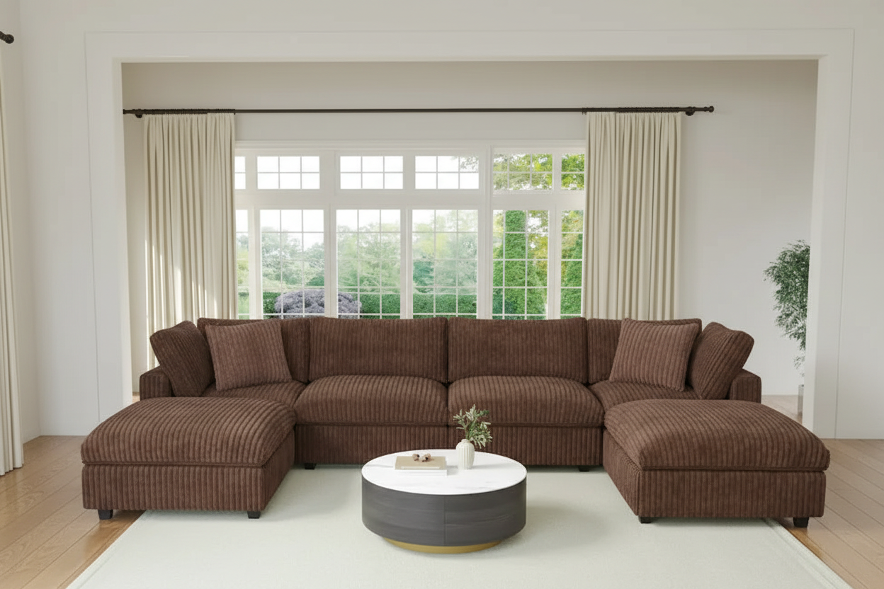 Soft Plush Upholstered Modular Sectional Sofa U-shaped Down Filled Living Room Couch-5 Seaters/6 Seaters