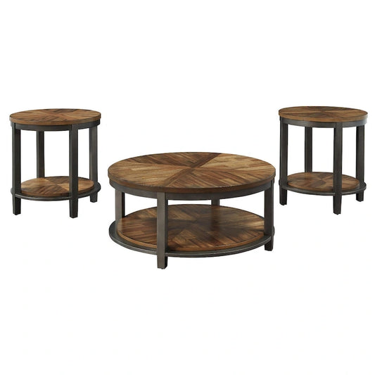 Table (Set of 3) - Light Brown/Bronze - 38 W x 38 D x 18 H