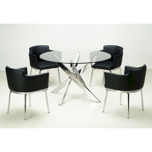 Round Glass Top Chrome Dining Table - Silver