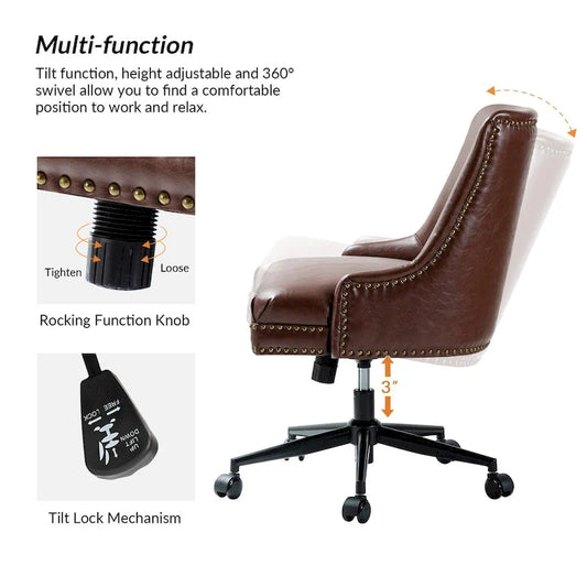 Faux Leather Swivel Office Chair - Mid-Back with Nailhead Trim - 250 lbs Capacity