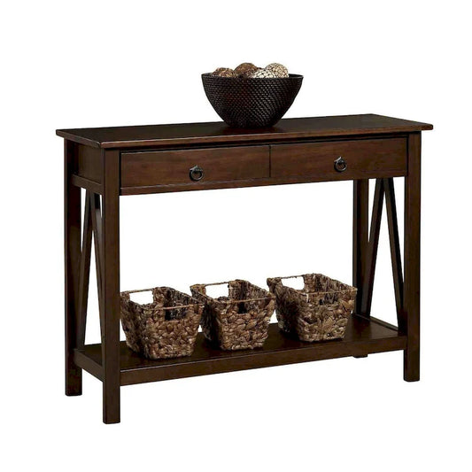 2-Drawer Console Sofa Table Living Room Storage Shelf in Tobacco Brown - 14 x 42 x 30.7 inches
