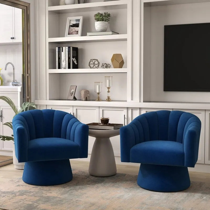 Modern Glam Velvet Upholstered Round Swivel Accent Arm Barrel Chair for Living Room Set of 2