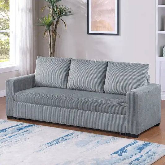 Corduroy Upholstered Convertible Sofa with Cushion Back