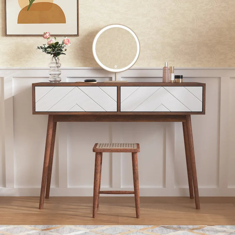 Entryway Table with 2 Carved Panel Drawers, Console Table with Storage Space and Wood Legs,Sofa Table Behind Couch for Hallway