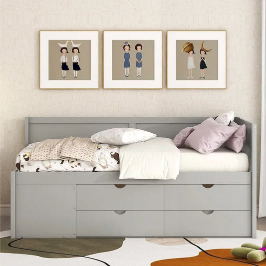 Daybed with Storage Drawers and Bookcase Shelves,Captains Corner Day Bed for Kids Boys Girls Adults