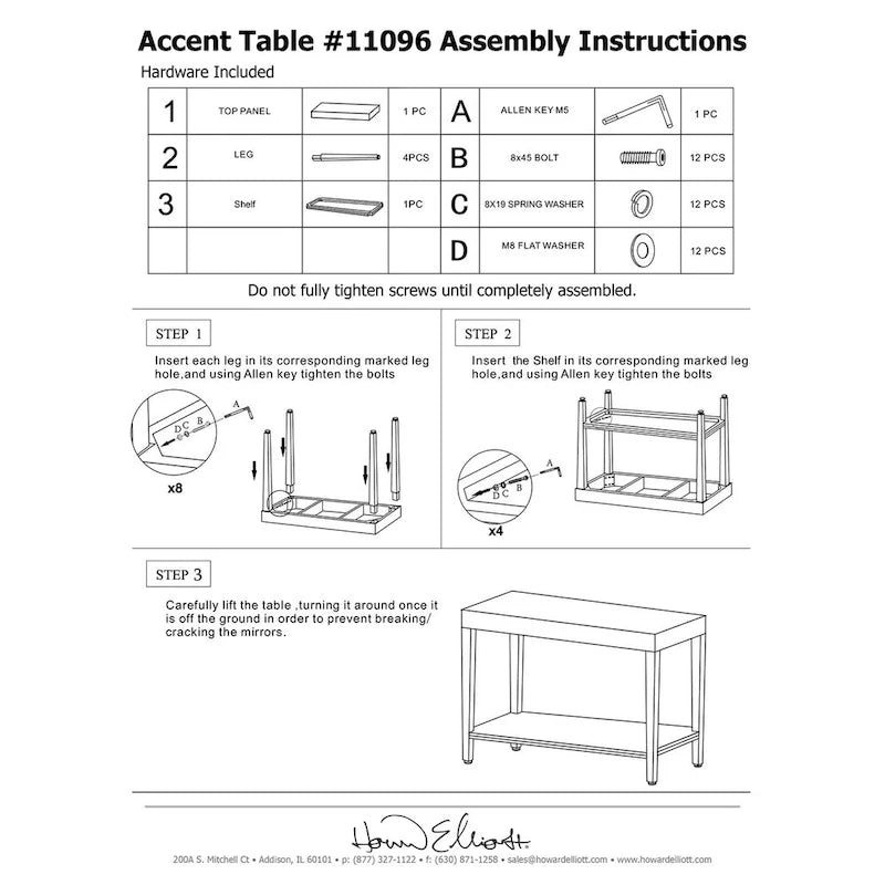 Allan Andrews Mirrored Console Table with Bottom Shelf