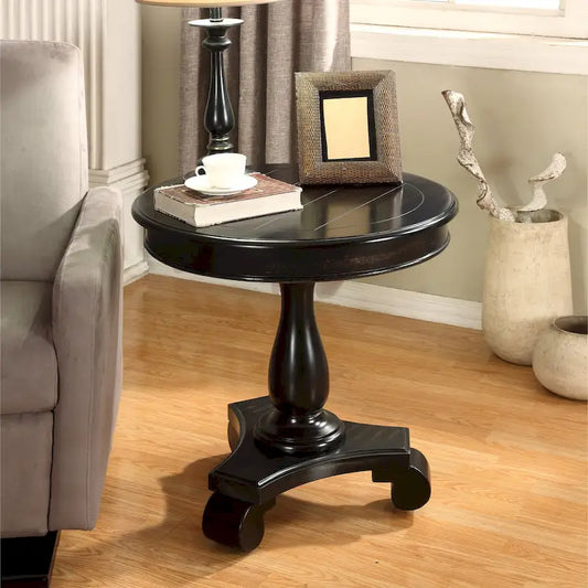 Rene Round Wood Pedestal End Table with Scrolled Legs