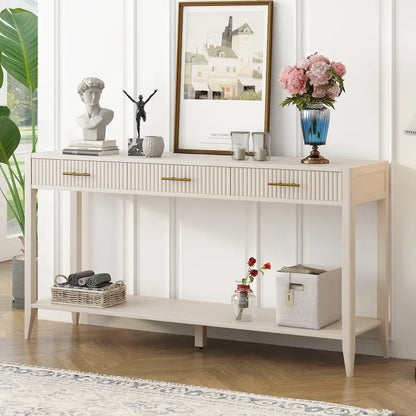 High-Quality Entryway Console Table with Vertical Stripe Drawers, Long Legs