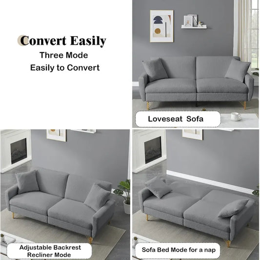 74.41 Inch Teddy Velvet sofa bed with Separate adjustment backrest and Storage Function