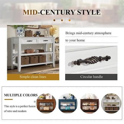 42 Wood Sofa Table with 2 Storage Drawers and 2 Tiers Shelves