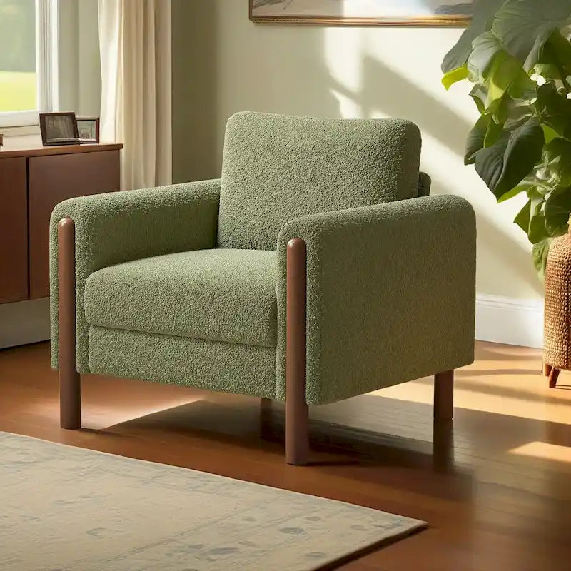 Upholstered Oversized Teddy Accent Chair with Walnut Legs