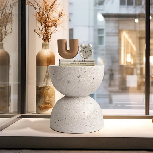 Lightweight Concrete Side Table with Speckled Design End Table Indoor Outdoor