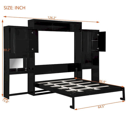 Queen Murphy Bed - Foldable Desk & Vanity, Wall Bed with Storage