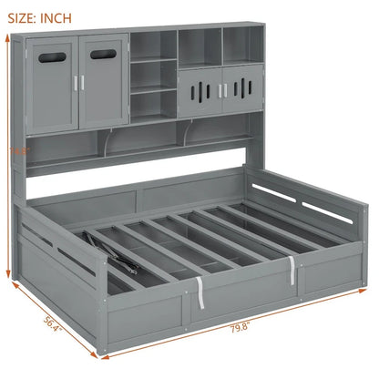 All-in-one Bookcase Captains Daybed with Hydraulic Storage Bed