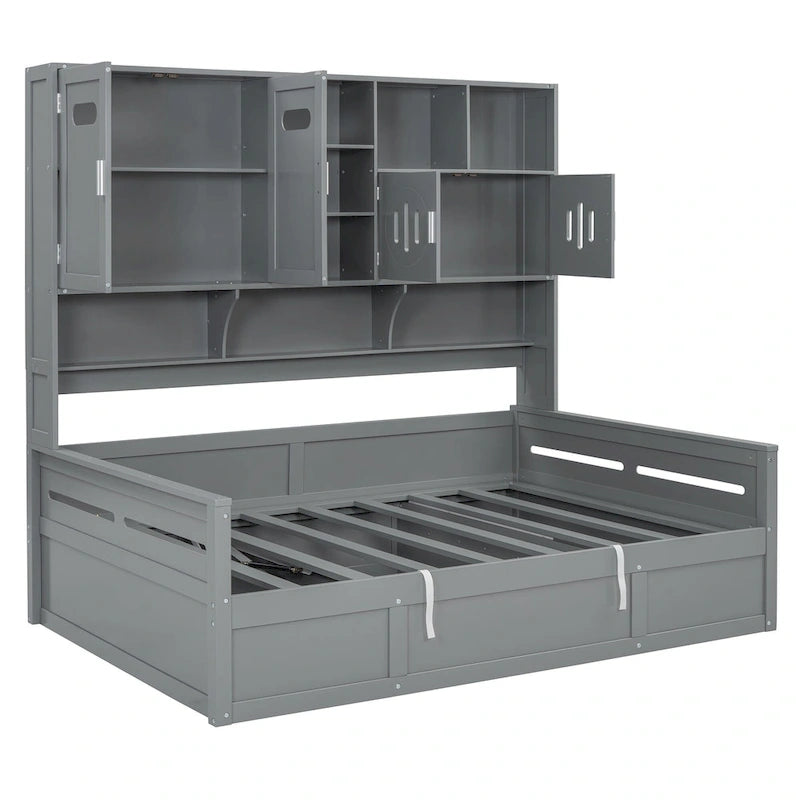 All-in-one Bookcase Captains Daybed with Hydraulic Storage Bed