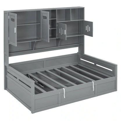All-in-one Bookcase Captains Daybed with Hydraulic Storage Bed