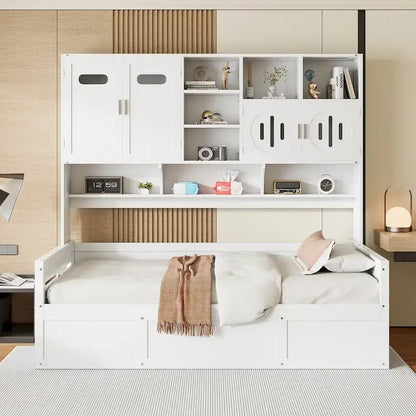 All-in-one Bookcase Captains Daybed with Hydraulic Storage Bed