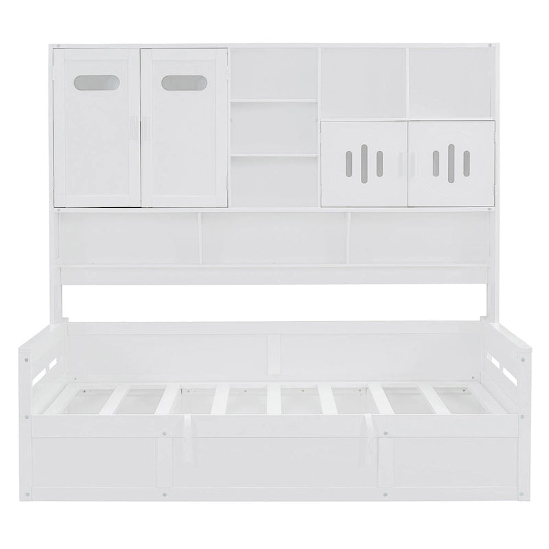 All-in-one Bookcase Captains Daybed with Hydraulic Storage Bed