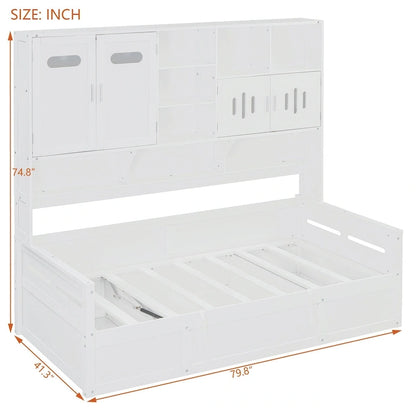 All-in-one Bookcase Captains Daybed with Hydraulic Storage Bed