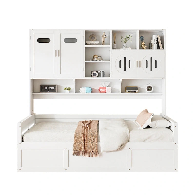 All-in-one Bookcase Captains Daybed with Hydraulic Storage Bed