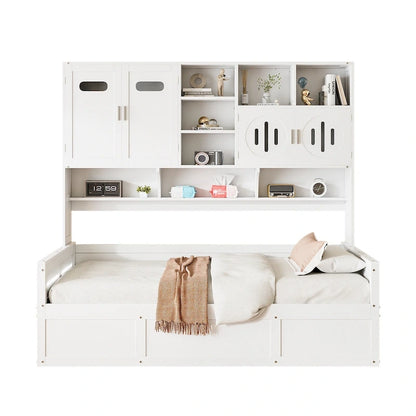 All-in-one Bookcase Captains Daybed with Hydraulic Storage Bed