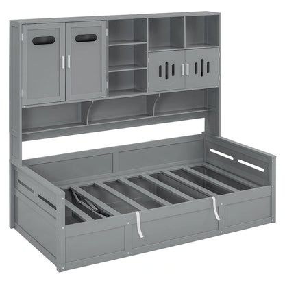 All-in-one Bookcase Captains Daybed with Hydraulic Storage Bed