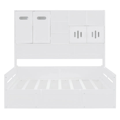 All-in-one Bookcase Captains Daybed with Hydraulic Storage Bed