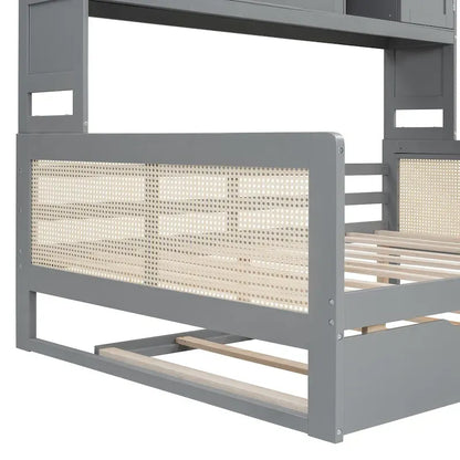 Large Bookcase Daybed Wooden Bed with Trundle and Top Storage Cabinet
