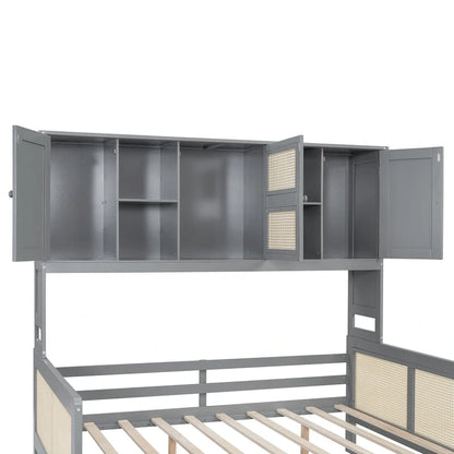 Large Bookcase Daybed Wooden Bed with Trundle and Top Storage Cabinet
