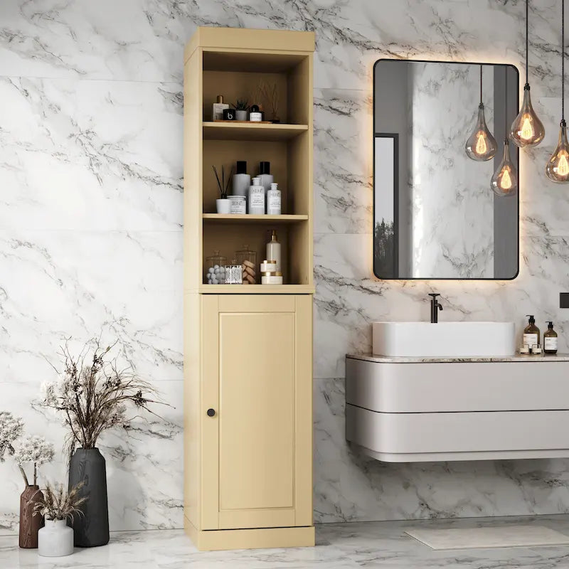 100% Solid Wood 16.5 Bathroom Storage Cabinet with Solid Doors and Adjustable Shelves