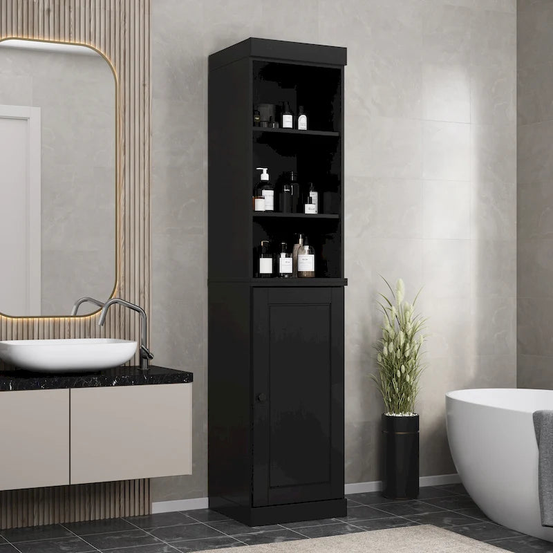 100% Solid Wood 16.5 Bathroom Storage Cabinet with Solid Doors and Adjustable Shelves