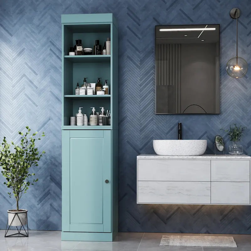 100% Solid Wood 16.5 Bathroom Storage Cabinet with Solid Doors and Adjustable Shelves