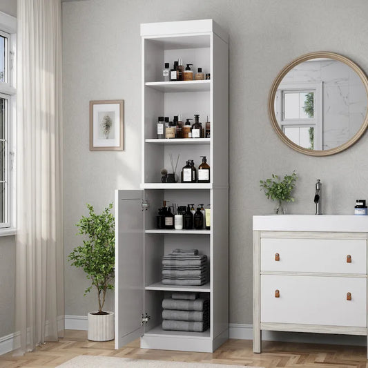 100% Solid Wood 16.5 Bathroom Storage Cabinet with Solid Doors and Adjustable Shelves