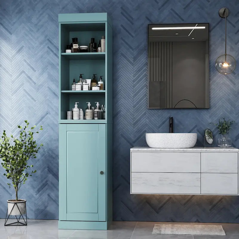 100% Solid Wood 16.5 Bathroom Storage Cabinet with Solid Doors and Adjustable Shelves