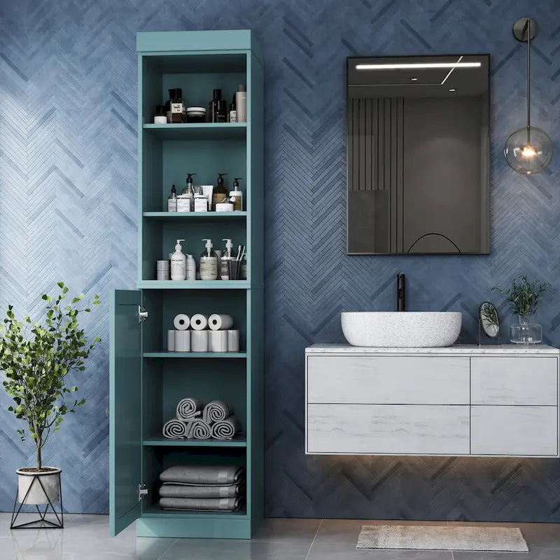 100% Solid Wood 16.5 Bathroom Storage Cabinet with Solid Doors and Adjustable Shelves