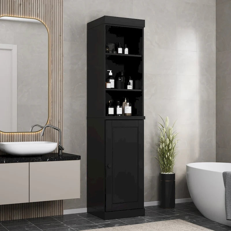 100% Solid Wood 16.5 Bathroom Storage Cabinet with Solid Doors and Adjustable Shelves