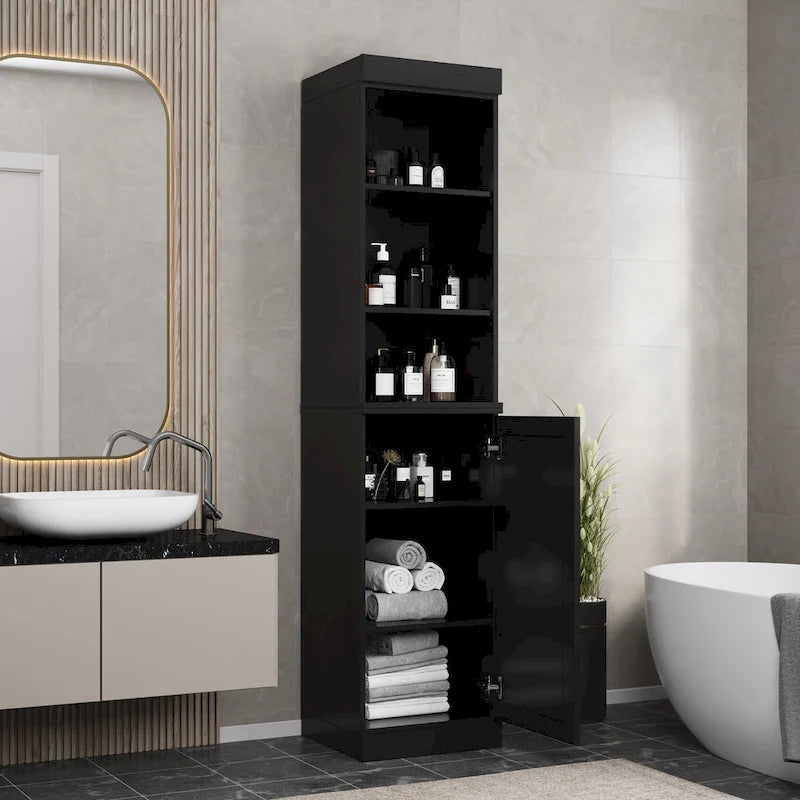 100% Solid Wood 16.5 Bathroom Storage Cabinet with Solid Doors and Adjustable Shelves