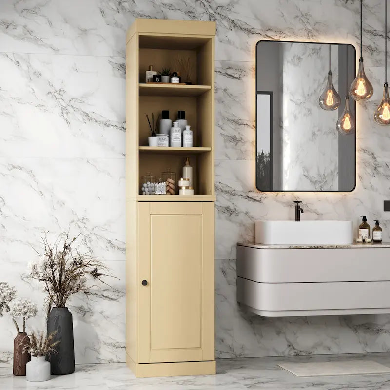 100% Solid Wood 16.5 Bathroom Storage Cabinet with Solid Doors and Adjustable Shelves