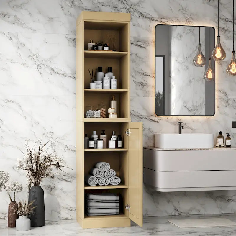100% Solid Wood 16.5 Bathroom Storage Cabinet with Solid Doors and Adjustable Shelves