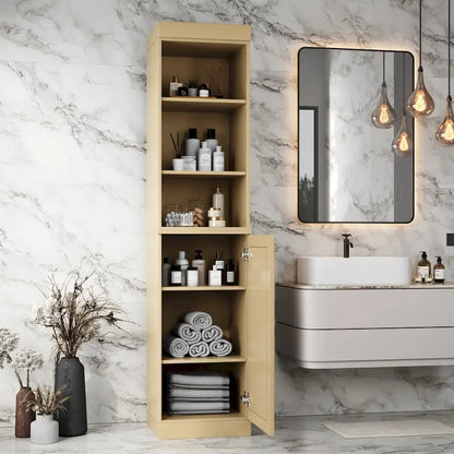 100% Solid Wood 16.5 Bathroom Storage Cabinet with Solid Doors and Adjustable Shelves