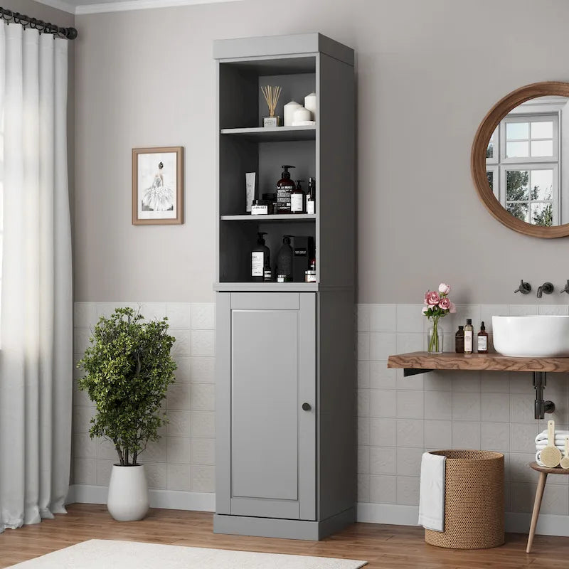 100% Solid Wood 16.5 Bathroom Storage Cabinet with Solid Doors and Adjustable Shelves