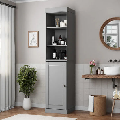 100% Solid Wood 16.5 Bathroom Storage Cabinet with Solid Doors and Adjustable Shelves