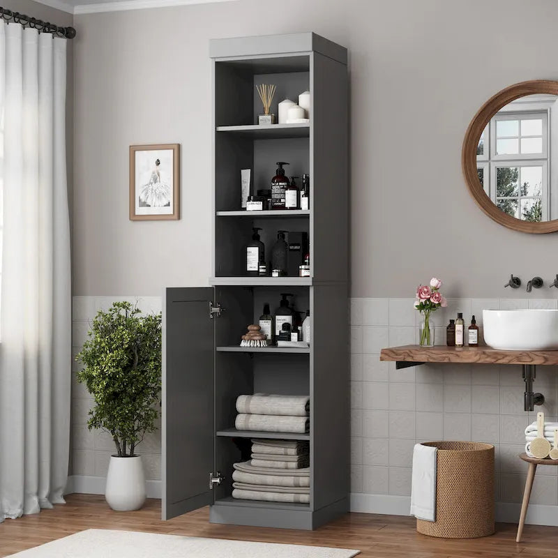 100% Solid Wood 16.5 Bathroom Storage Cabinet with Solid Doors and Adjustable Shelves