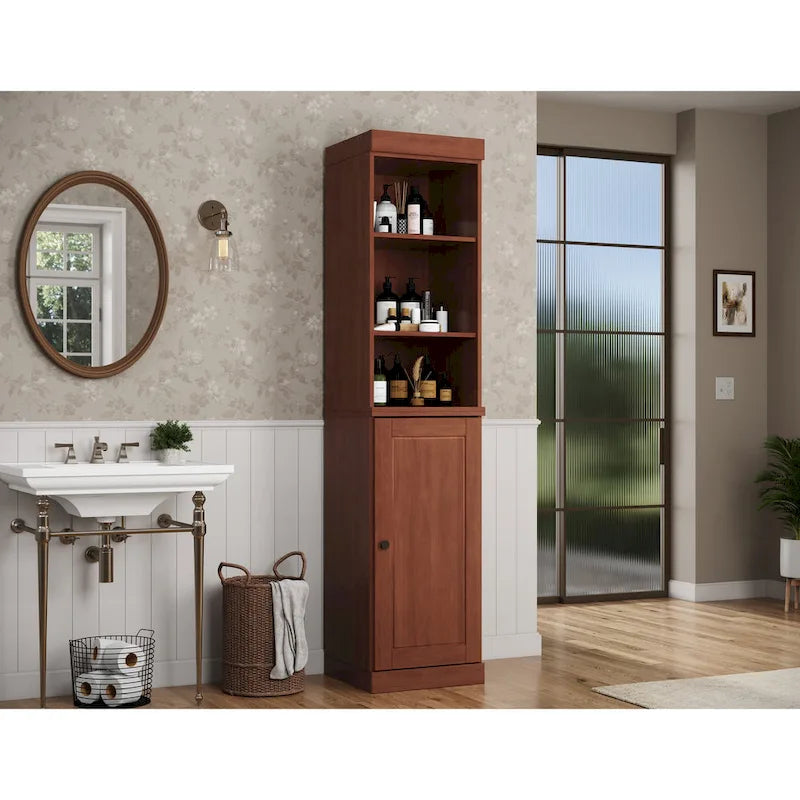 100% Solid Wood 16.5 Bathroom Storage Cabinet with Solid Doors and Adjustable Shelves