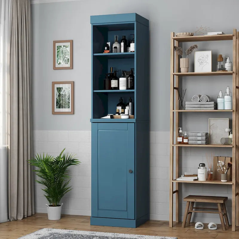 100% Solid Wood 16.5 Bathroom Storage Cabinet with Solid Doors and Adjustable Shelves