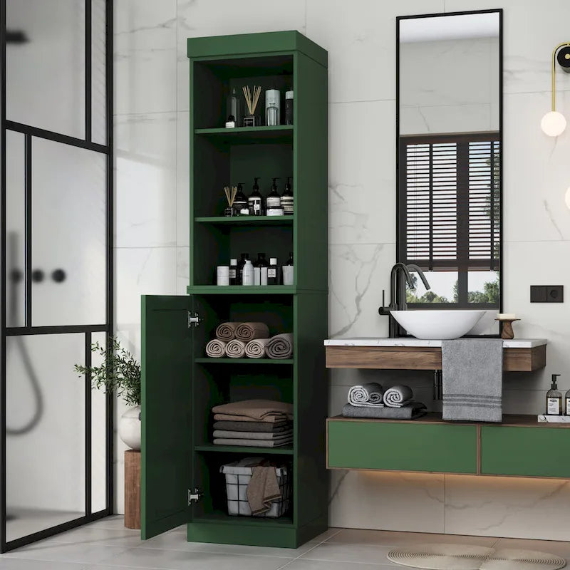 100% Solid Wood 16.5 Bathroom Storage Cabinet with Solid Doors and Adjustable Shelves