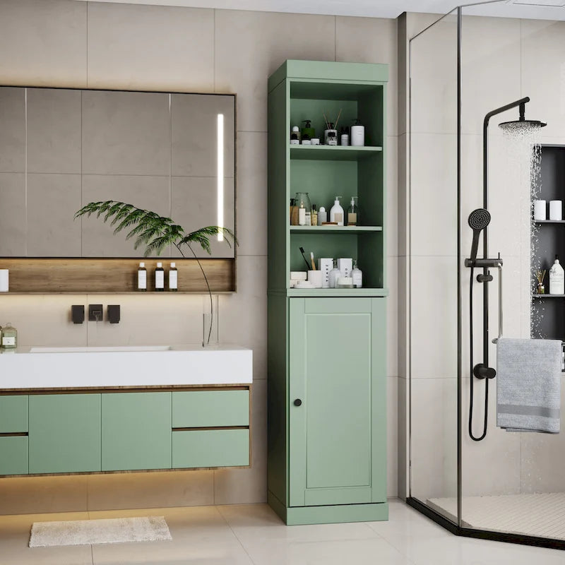 100% Solid Wood 16.5 Bathroom Storage Cabinet with Solid Doors and Adjustable Shelves