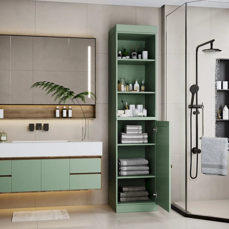 100% Solid Wood 16.5 Bathroom Storage Cabinet with Solid Doors and Adjustable Shelves