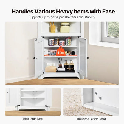 Corner Cabinet 32 with 2 Doors and Adjustable Shelves for Home Storage - 25.4 x 12.8 x 33.3 in